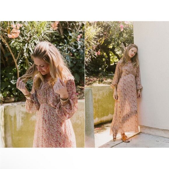 NEW Doen Bellflower Maxi Dress Sz XS  Clay Floral   100% Silk - Picture 2 of 11